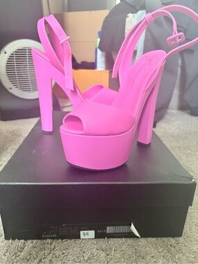 Giuseppe Zanotti Neon Pink Platform Slingback Heels